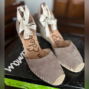 Sam Edelman Patsy Espadrille Leather Suede Ankle Tie Wedge 10